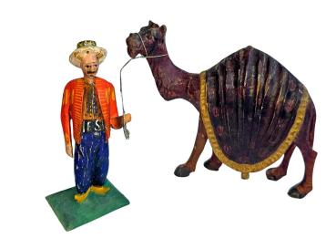Antike Grulicher Krippenfigur / Türke mit Dromedar / Kamel um 1900 (10 cm)