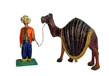 Antike Grulicher Krippenfigur / Türke mit Dromedar / Kamel um 1900 (10 cm)