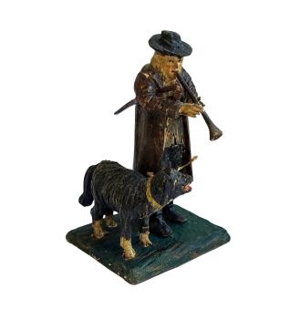 Antike Krippenfigur / Hirte mit Hund um 1900