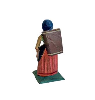 Antike Grulicher Krippenfigur / Frau mit Kiepe um 1900 (10 cm)