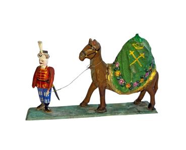 Antique grulich crib figurine, oriental soldier with dromedary / camel, ca. 1900 (7 cm)