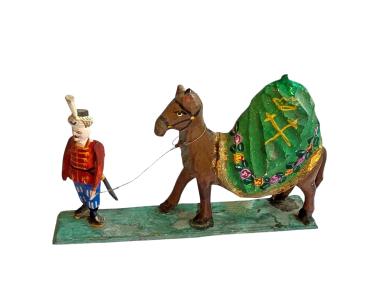 Antique grulich crib figurine, oriental soldier with dromedary / camel, ca. 1900 (7 cm)