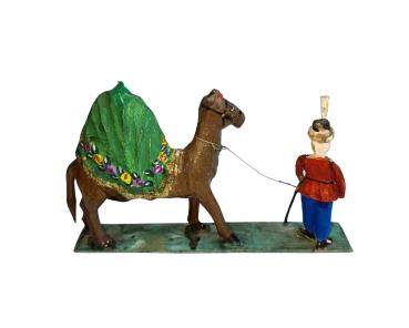 Antique grulich crib figurine, oriental soldier with dromedary / camel, ca. 1900 (7 cm)