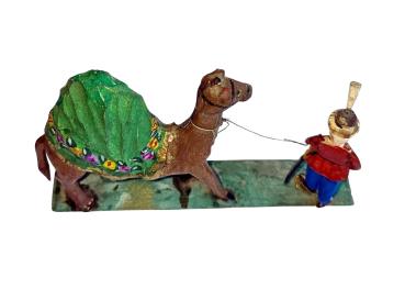 Antique grulich crib figurine, oriental soldier with dromedary / camel, ca. 1900 (7 cm)