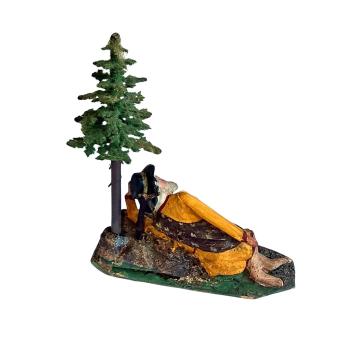 Antike Grulicher Krippenfigur / Rastender Hirte um 1900 (10 cm)