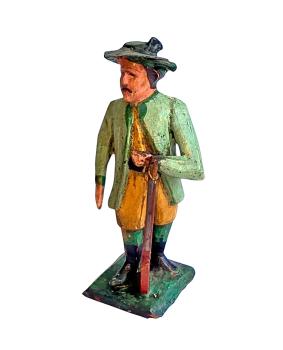 Antike Grulicher Krippenfigur / Jäger mit Gewehr um 1900  (10 cm)