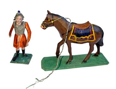 Antique grulich crib figurine, roman soldier with horse, around 1900 (7 cm)