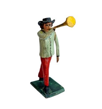 Antike Grulicher Krippenfigur / Hirte mit Posaune um 1900  (10 cm)