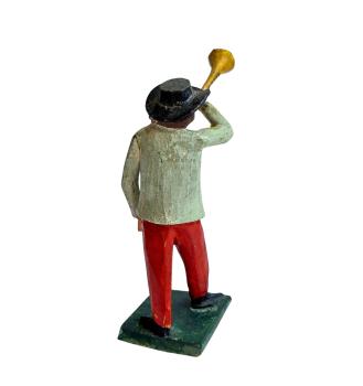 Antike Grulicher Krippenfigur / Hirte mit Posaune um 1900  (10 cm)