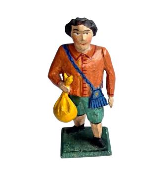 Antique grulich crib figurine, Gift bringer with sack, around 1900 (7 cm)