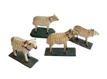 Antike Grulicher Krippenfiguren / 4 Schafe um 1900