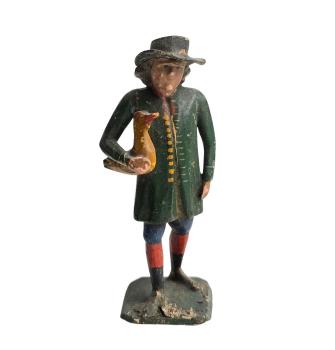 Antique grulich crib figurine, Gift bringer with duck, around 1900 (10 cm)