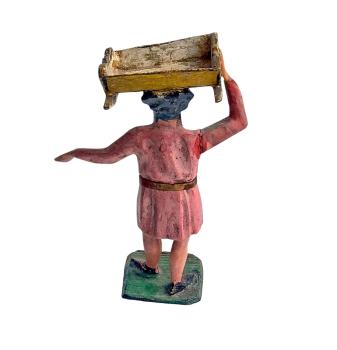 Antique grulich crib figurine, Gift bringer with cradle, around 1900 (10 cm)