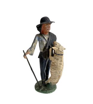 Antique grulich crib figurine, Shepherd with sheep, around 1900  (10 cm)