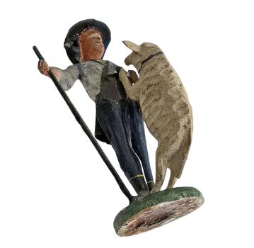 Antique grulich crib figurine, Shepherd with sheep, around 1900  (10 cm)