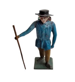 Antique grulich crib figurine, Gift bringer with pannier, around 1900 (10 cm)