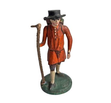 Antique grulich crib figurine, Gift bringer with pannier, around 1900 (10 cm)