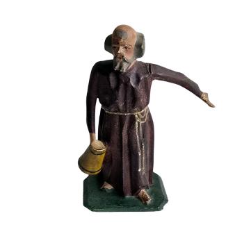 Antique grulich crib figurine, Gift bringer monk with jug, around 1900 (10 cm)