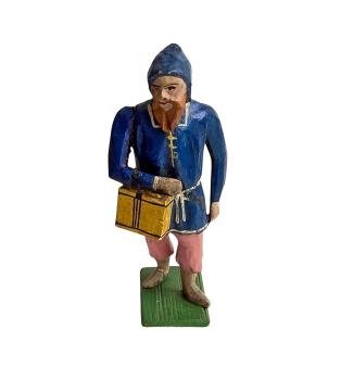 Antique grulich crib figurine, Gift bringer with basket, around 1900 (10 cm)