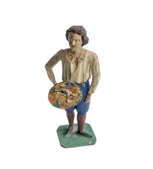 Antique grulich crib figurine, Gift bringer with fruits, around 1900 (10 cm)