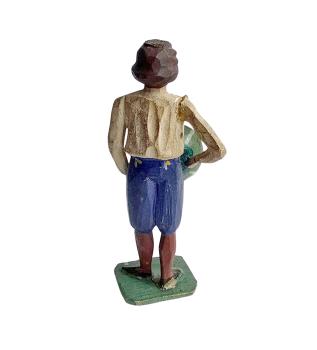 Antique grulich crib figurine, Gift bringer with fruits, around 1900 (10 cm)