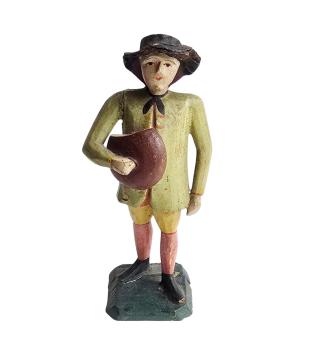 Antique grulich crib figurine, Gift bringer with bread, around 1900 (10 cm)
