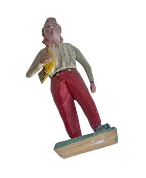 Antike Grulicher Krippenfigur / Gabenbringer mit Huhn um 1900   (10 cm)