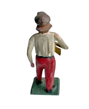 Antike Grulicher Krippenfigur / Gabenbringer mit Huhn um 1900   (10 cm)