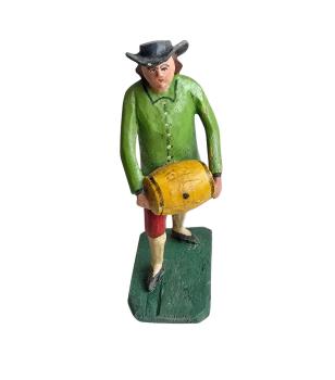 Antique grulich crib figurine, Gift bringer with barrel, around 1900 (10 cm)