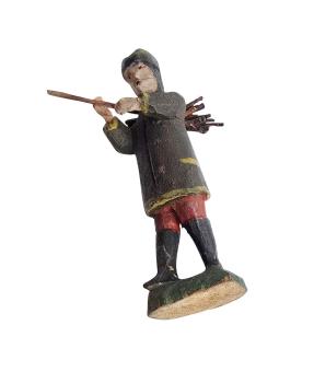 Antike Krippenfigur / Gabenbringer mit Reisig um 1900