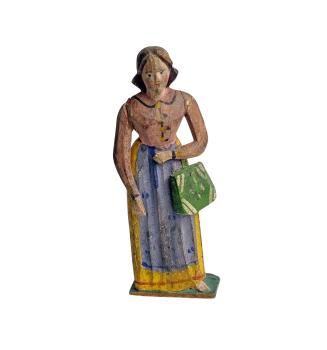 Antike Grulicher Krippenfigur / Frau mit Handtasche um 1900  (10cm)