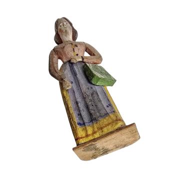 Antike Grulicher Krippenfigur / Frau mit Handtasche um 1900  (10cm)