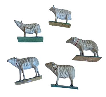5 antique Grulich Sheep, around 1900