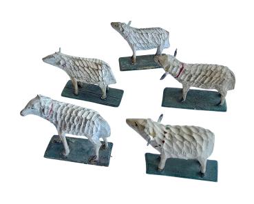 5 antique Grulich Sheep, around 1900
