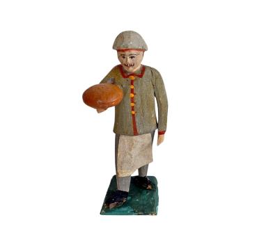 Antique grulich crib figurine, Gift bringer with bread, around 1900 (10 cm)