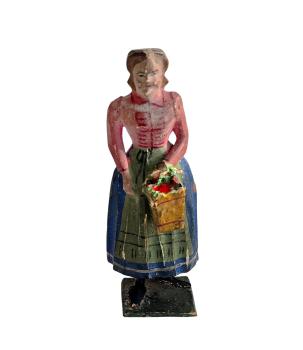 Antique grulich crib figurine, Gift bringer with basket, around 1900 (10 cm)