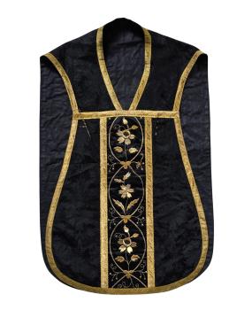 Antike schwarze Kasel, Ornat, Messgewand um 1900