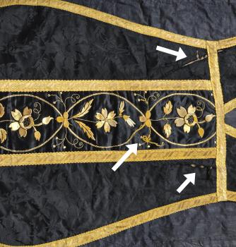 Antike schwarze Kasel, Ornat, Messgewand um 1900