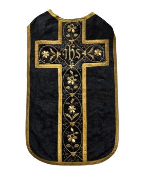 Antike schwarze Kasel, Ornat, Messgewand um 1900