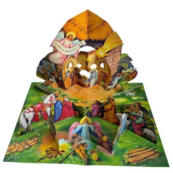 Weihnachtskrippe zum Aufklappen, POP UP Faltkrippe, ca. 70er Jahre