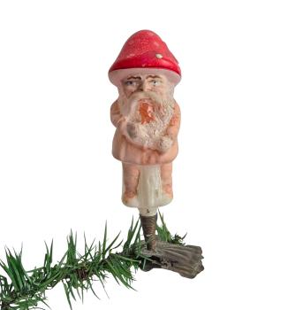 Antique glass dwarf / gnome on clip, lauscha around 1920
