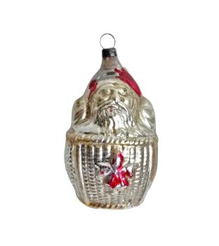 Antique Santa in basket, lauscha around 1920