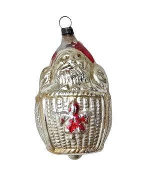 Antique Santa in basket, lauscha around 1920