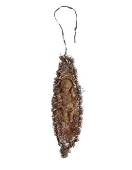 Antiker Sebnitzer Christbaumschmuck, Korb mit Baby Jesus um 1890/1900