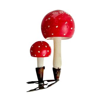 Antiker Christbaumschmuck, Fliegenpilze auf Zwicker um 1920