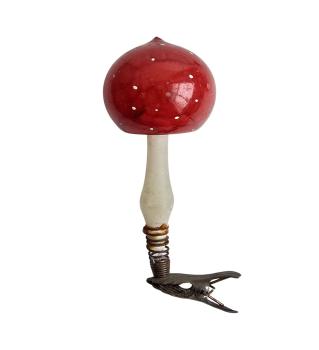 Antiker Christbaumschmuck, Lauscha Fliegenpilz auf Zwicker um 1920