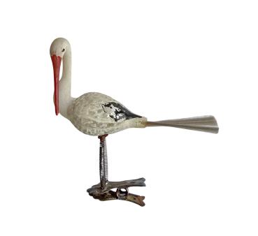 Antique Christmas tree ornament, stork on clip around 1920