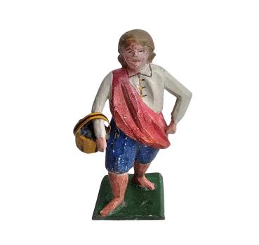 Antike Grulicher Krippenfigur / Gabenbringer mit Korb um 1900 (7 cm)