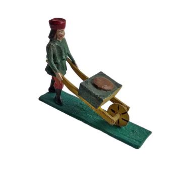 Preview: Antike Grulicher Krippenfigur / Gabenbringer mit Schubkarre um 1900 (7 cm)