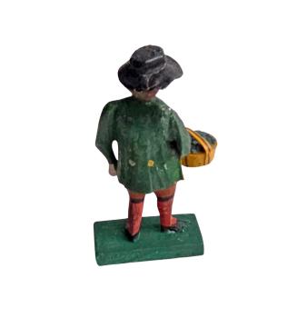 Preview: Antike Grulicher Krippenfigur / Gabenbringer mit Korb Früchten um 1900 (7 cm)